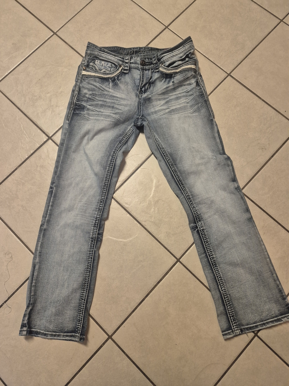 Platini Bootcut Jeans Mens 30 X 32   Whiskered Embroidered Thick Stitch